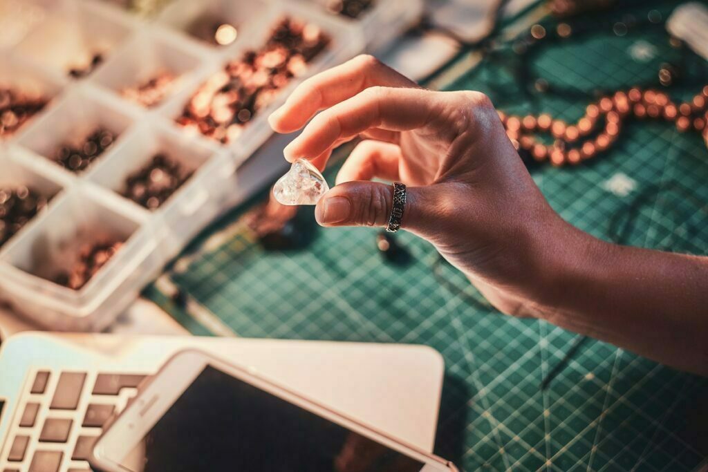 Girl is holding semi precious stone