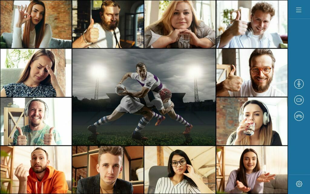 Young,Men,And,Women,Watching,Rugby,Football,Game,Online,,Using