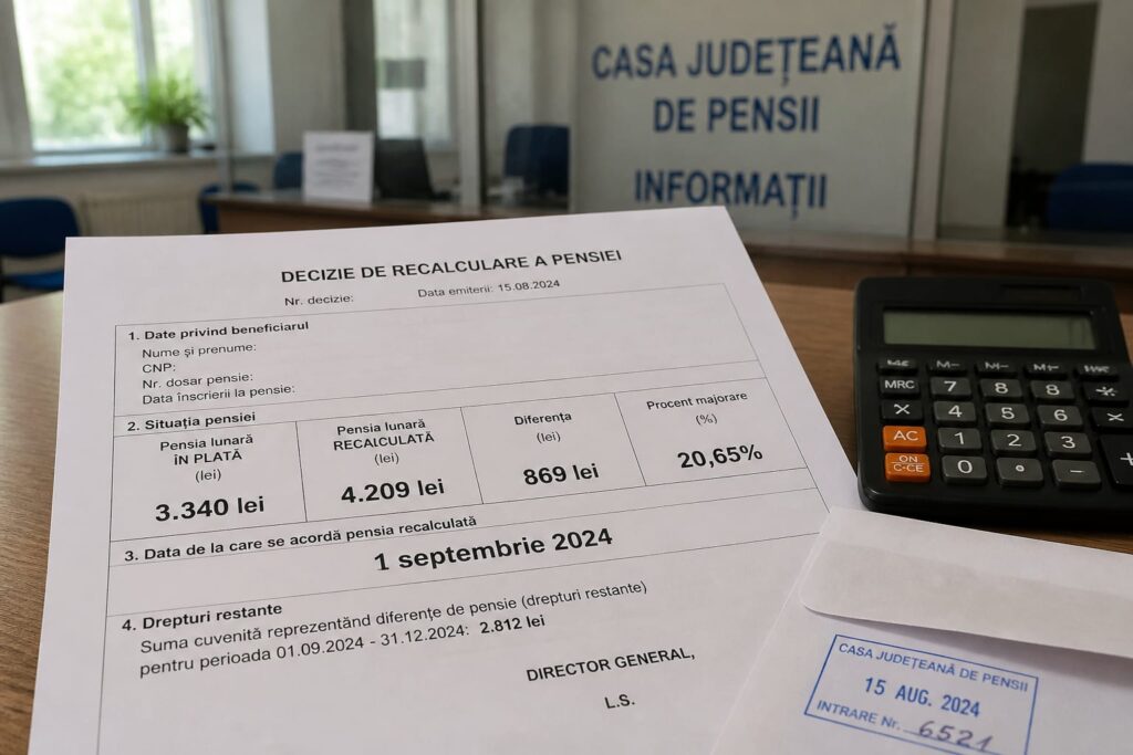 O pensie anticipată a crescut de la 2.812 la 3.340 de lei după recalcularea din septembrie