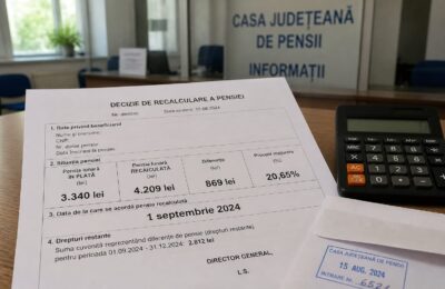 O pensie anticipată a crescut de la 2.812 la 3.340 de lei după recalcularea din septembrie