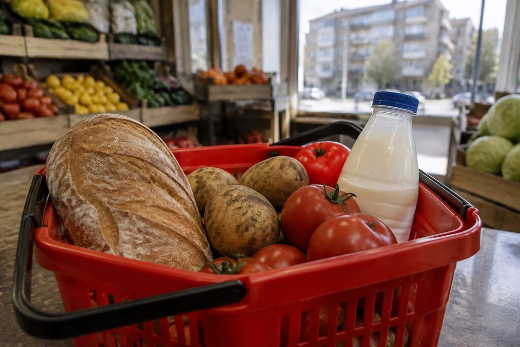 Coș cu alimente pentru salariu real
